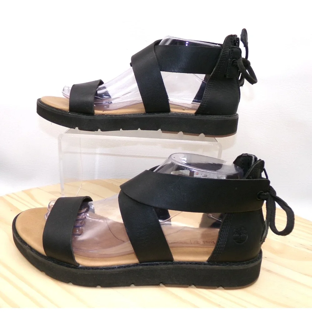 Timberland Leather Gladiator Style Sandals Womens Black Sz 9 Defender Repellent